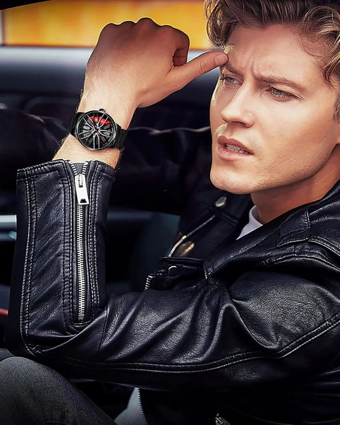 ⌚ Men’s Creative 3D Car Wheel Rotating Wrist Watch – Unique & Stylish