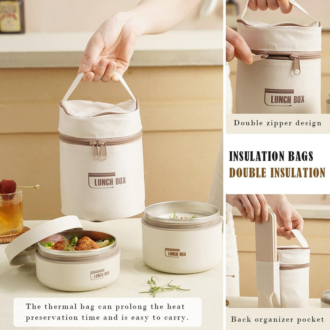 🍱 3 Pcs Portable Insulated Lunch Box Set – Keep Your Meals Fresh